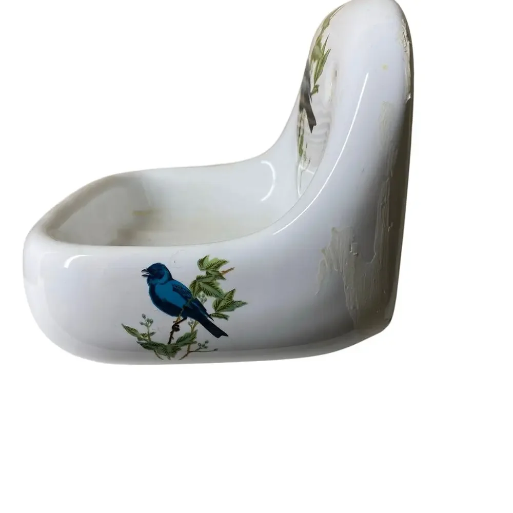 Vintage Soap Dish Porcelain De Paris France Wall Hanging White Blue Bird